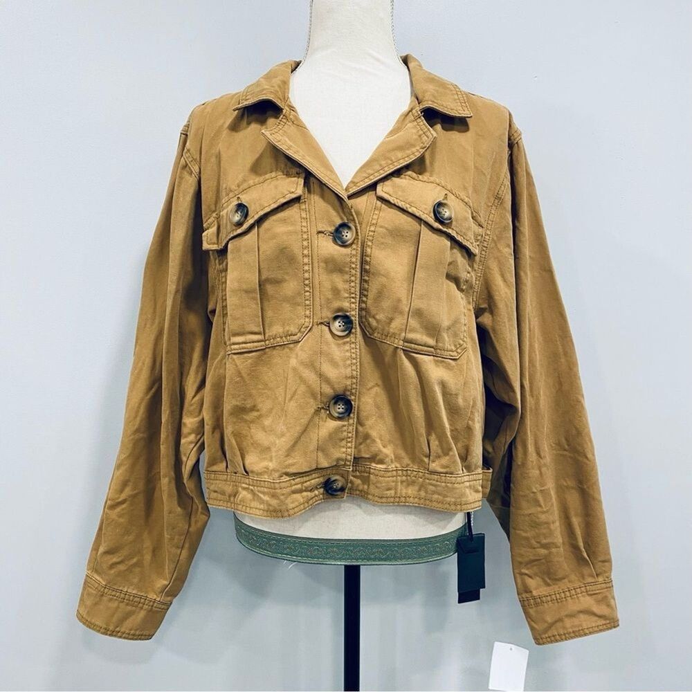 NWT Blank NYC XL Tan Utility Crop Twill Military Field Jacket Cargo Trucker Moto
